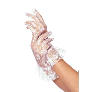 Lace Ruffle Wrist Gloves - White