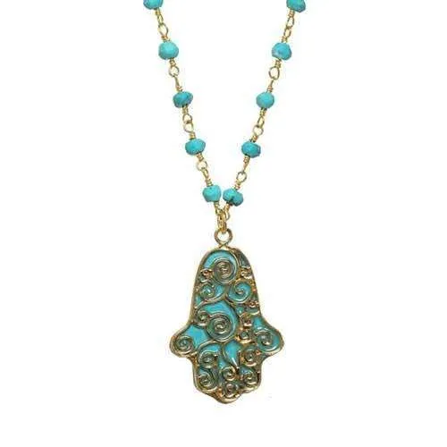 Michal Golan Blue Enamel Hamsa Necklace