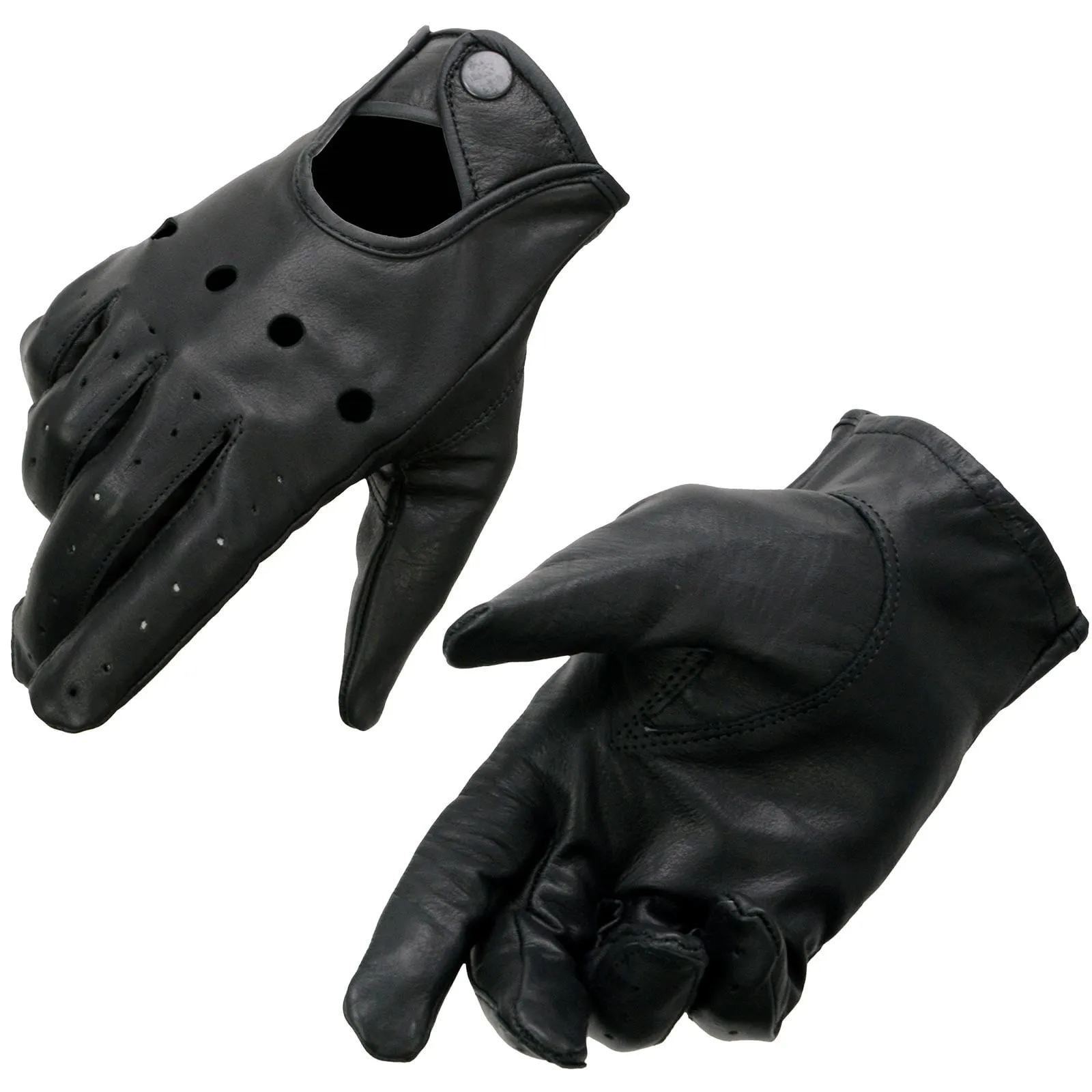 Milwaukee Leather SH729 Men's Black Perforated Leather Full Finger Motorcycle Hand Gloves W/ Breathable ‘Open Knuckle’