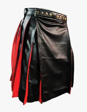 MODERN LEATHER KILT IN RED AND BLACK