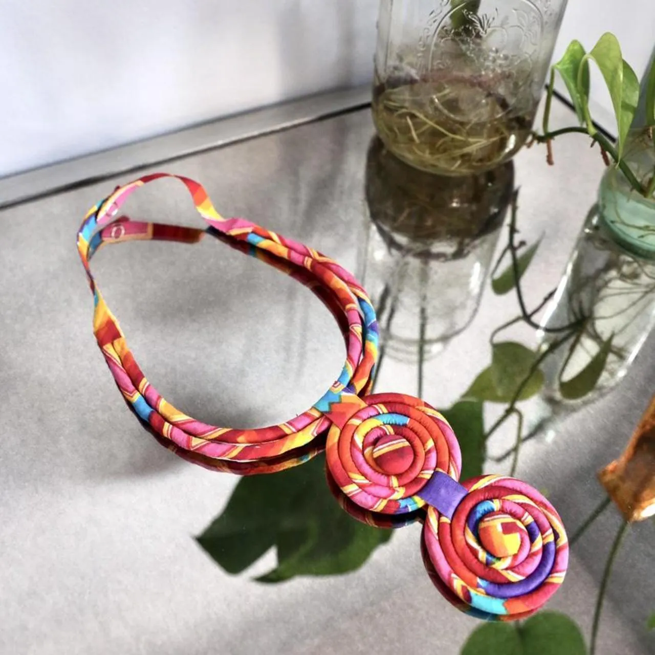 Multi Color Double Swirl Necklace