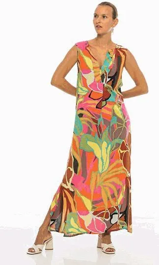 PM Ella Long Sleeveless V-Neck Dress Multi Clair