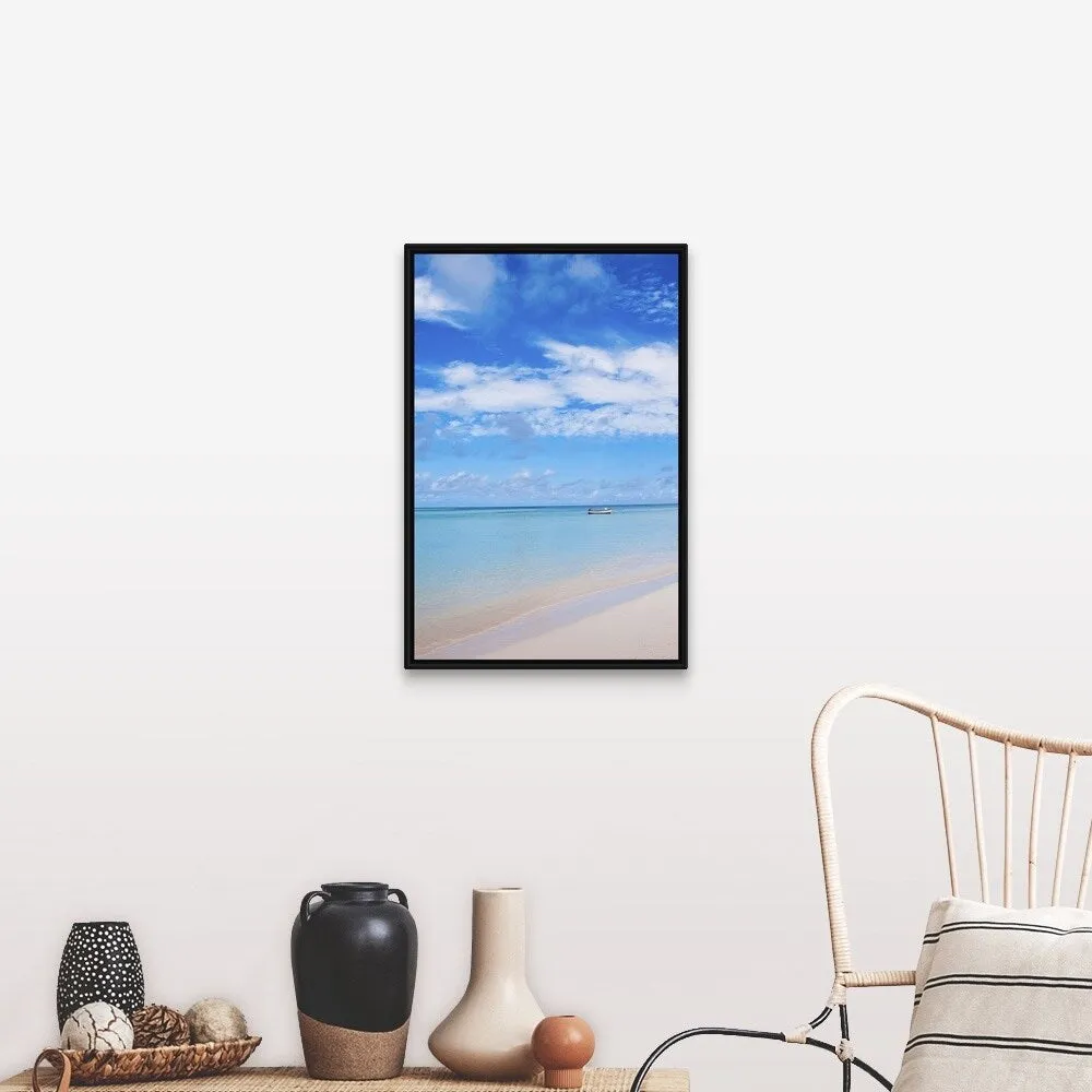 "Aruba, beach and sea" Black Float Frame Canvas Art