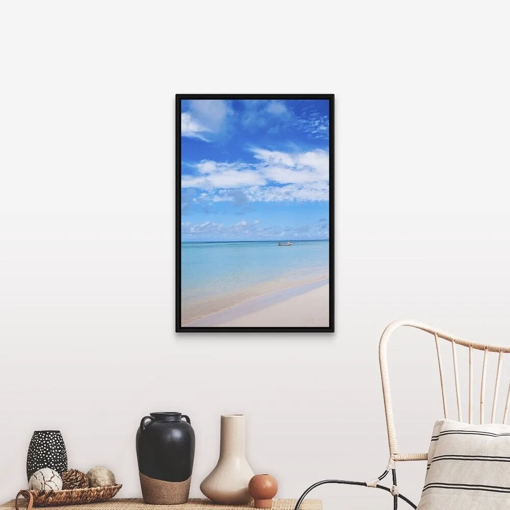 "Aruba, beach and sea" Black Float Frame Canvas Art