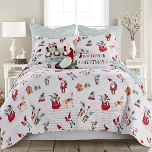 relaxed Merry & Bright by  - Gnome for the Holidays Quilt - Full/Queen - Christmas Gnomes - Red, Green and White - Quilt (86x86in.) - Reversible - Microfiber White Full/Queen