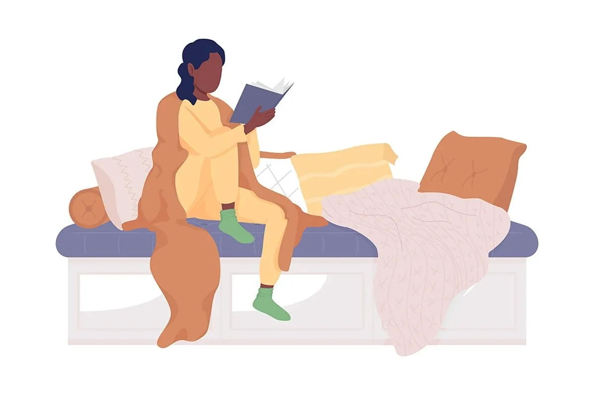 Resting on couch semi flat color vector characters set