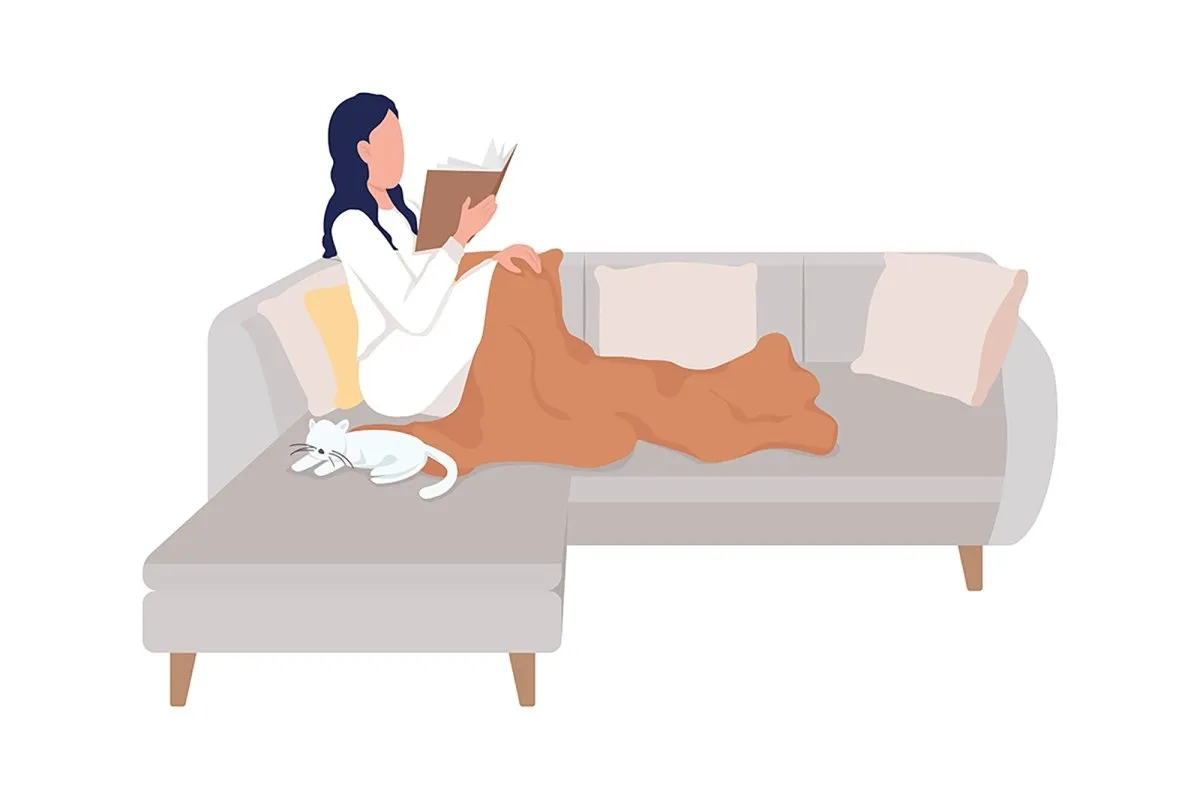 Resting on couch semi flat color vector characters set