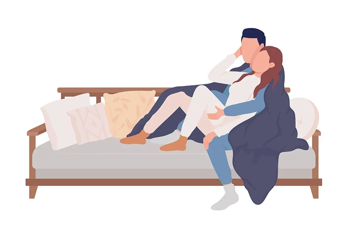 Resting on couch semi flat color vector characters set