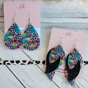 Serape Leopard Faux Leather Teardrop Ear Bling Two Styles Available