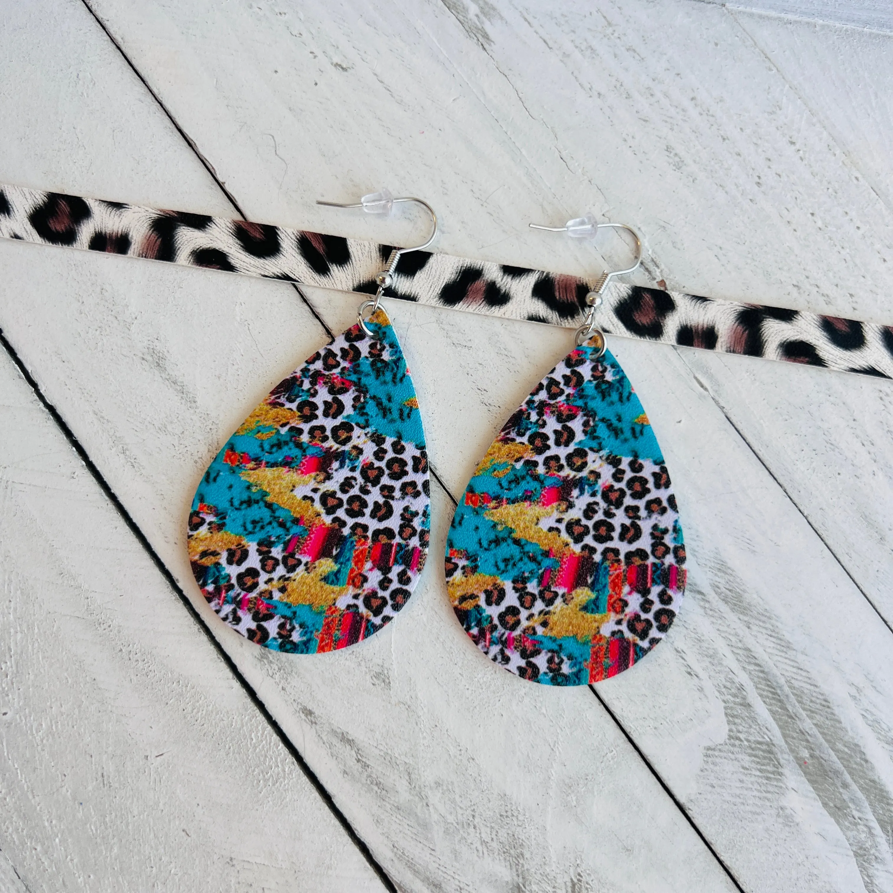 Serape Leopard Faux Leather Teardrop Ear Bling Two Styles Available