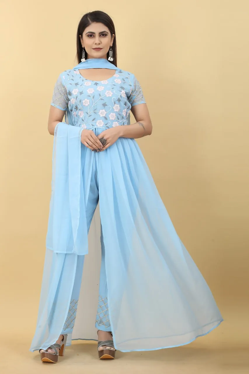 Sky Blue Salwar Suit in Georgette with Embroidery Work