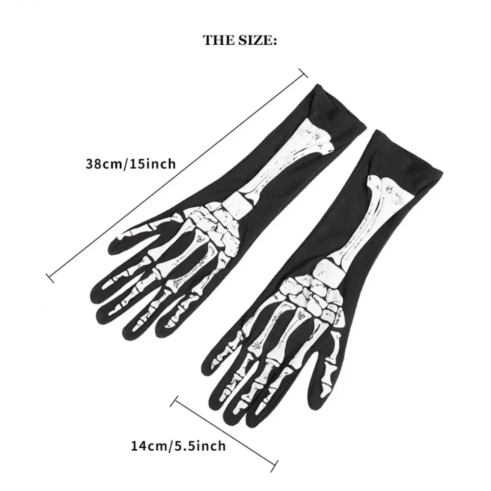 Sohiwoo Halloween Printed Skull Cosplay Full Finger Gloves Women Dance Party Props Clothing Terror Gloves Accessory Adult