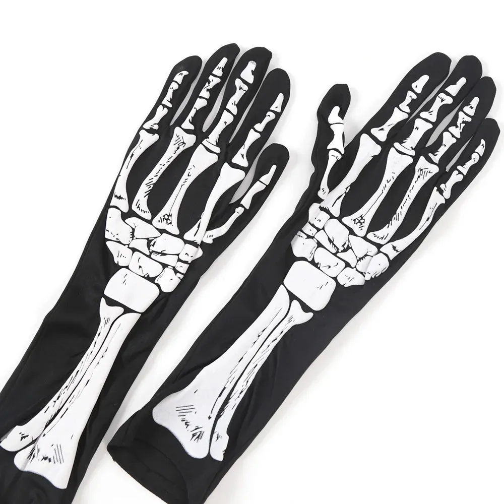 Sohiwoo Halloween Printed Skull Cosplay Full Finger Gloves Women Dance Party Props Clothing Terror Gloves Accessory Adult