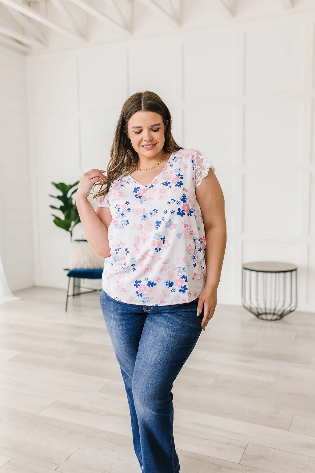 Still the One Lace Sleeve Floral Top