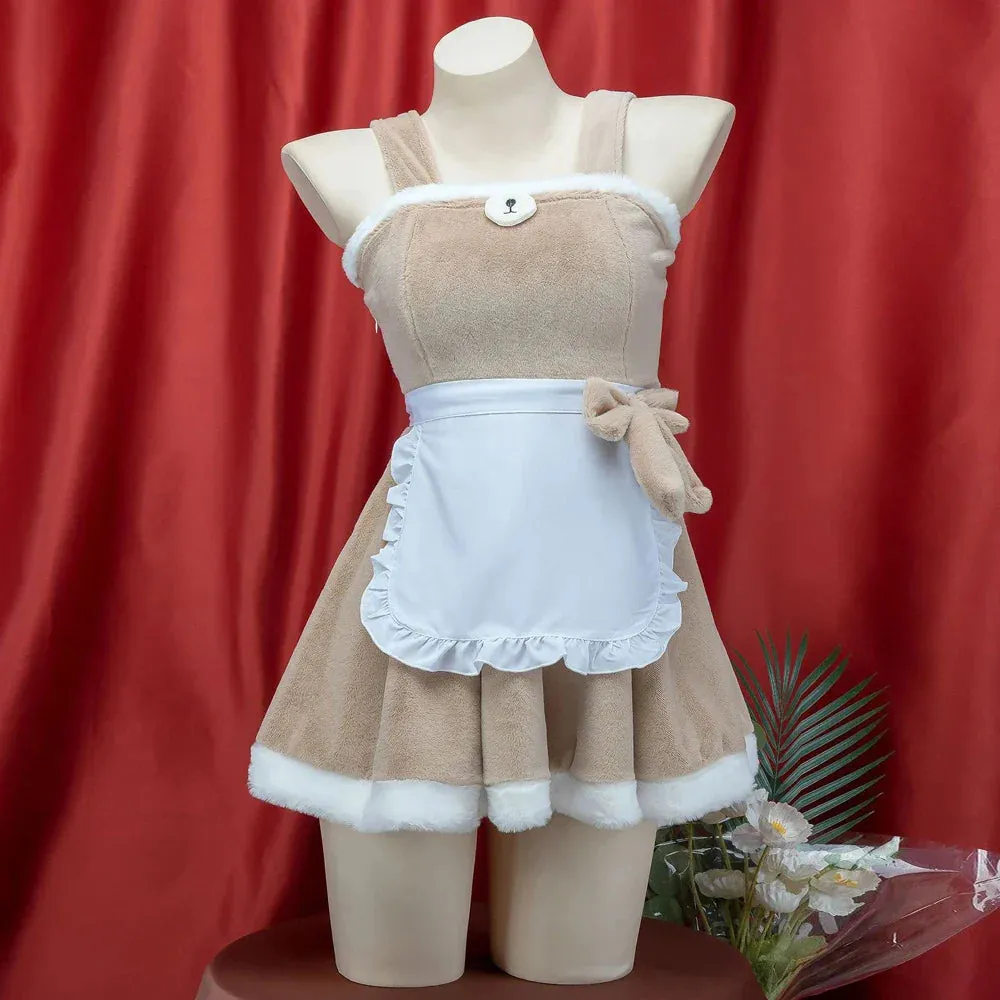 Teddy Maid Fuzzy Hooded Cosplay Dress