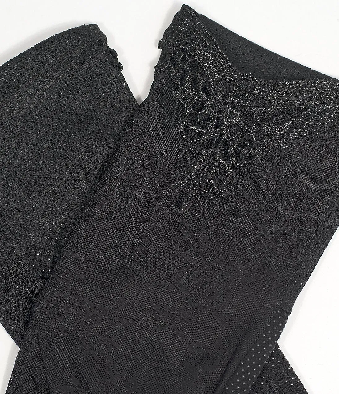 Unique Vintage Black Mesh Embroidered Lace Wrist Gloves