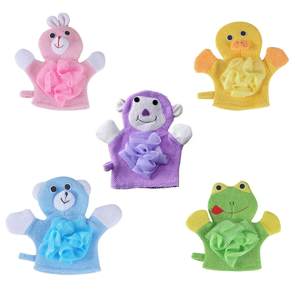 US 3-5 Pack Baby Kids Bath Lily Shower Gloves Sponge Hand Puppet Bath Wash Mitt