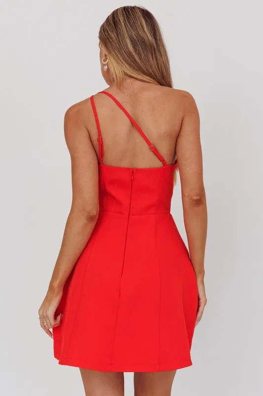 Waitlist 12/7 ♥ Kendall Sleeveless One Shoulder Mini Dress Red