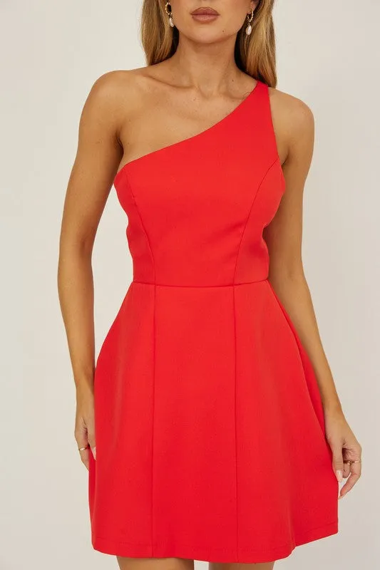 Waitlist 12/7 ♥ Kendall Sleeveless One Shoulder Mini Dress Red