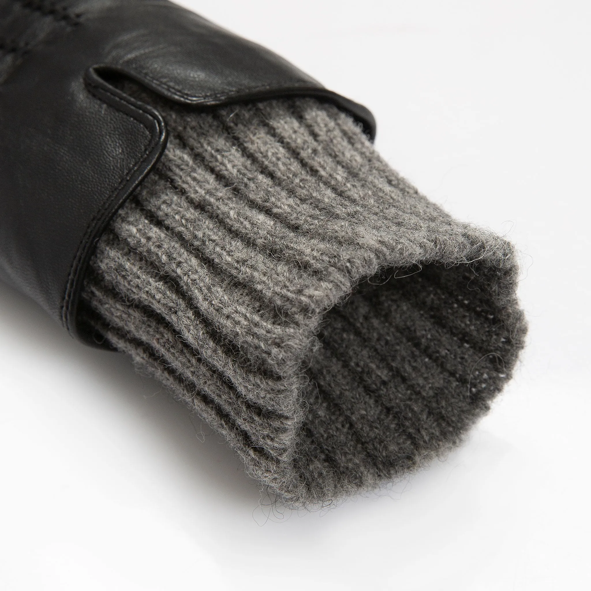 Women’s Three-Point Wool Blend-Lined Leather Gloves with Knitted Cuffs