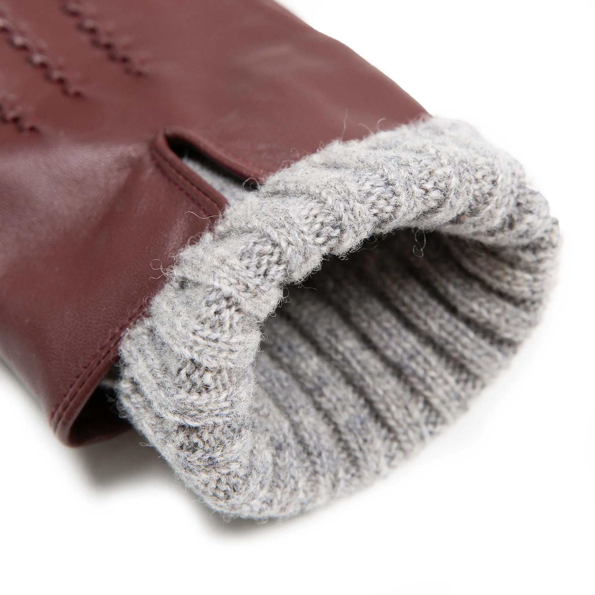 Women’s Three-Point Wool Blend-Lined Leather Gloves with Knitted Cuffs