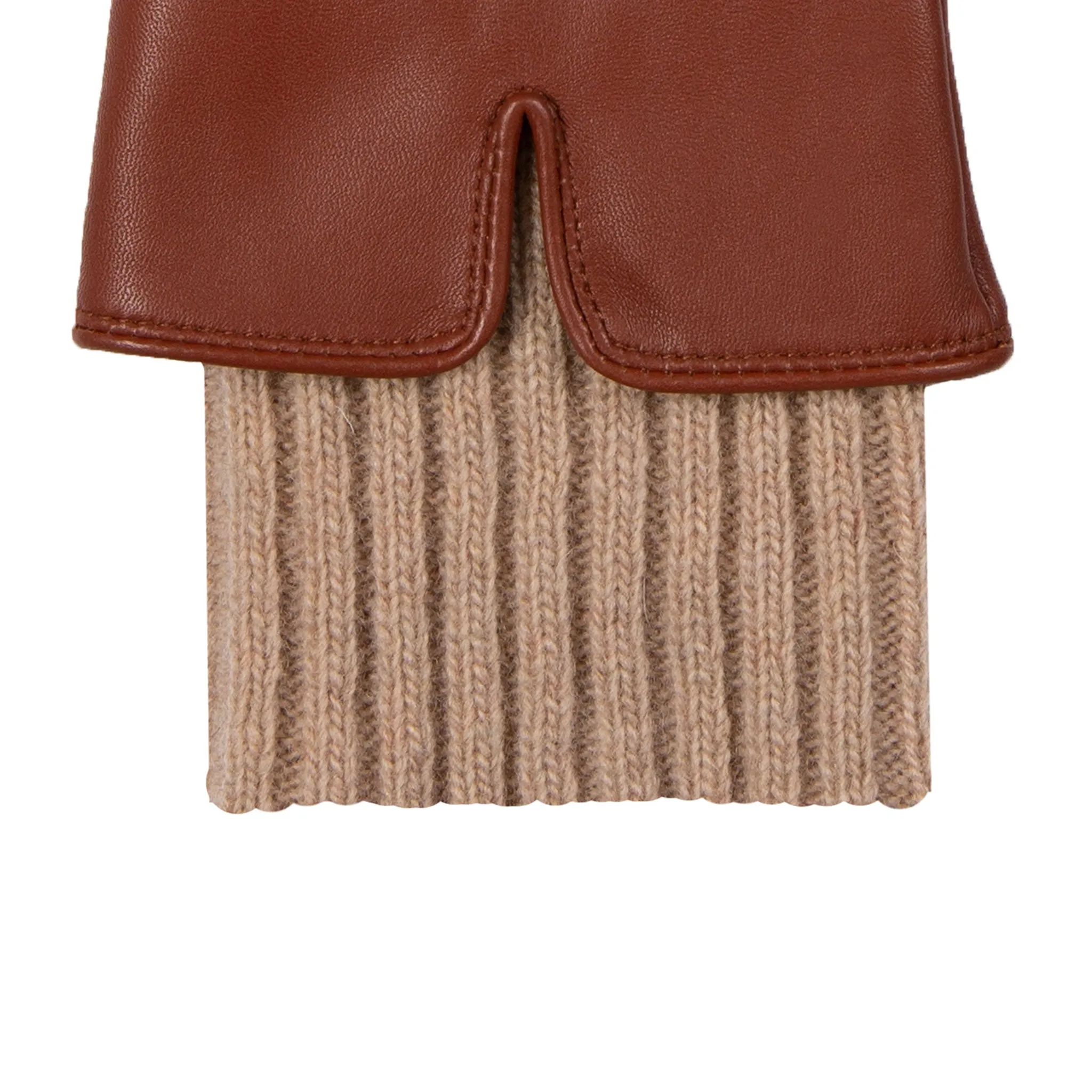 Women’s Three-Point Wool Blend-Lined Leather Gloves with Knitted Cuffs