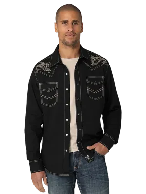 Wrangler Men's Rock 47 Long Sleeve Embroidered Yoke Black Ember Western Shirt - Tall